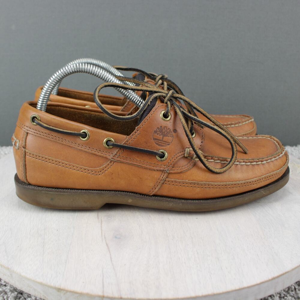 Timberland Tan Leather Boat Shoes Mens 8 Moc Toe Deck Casual